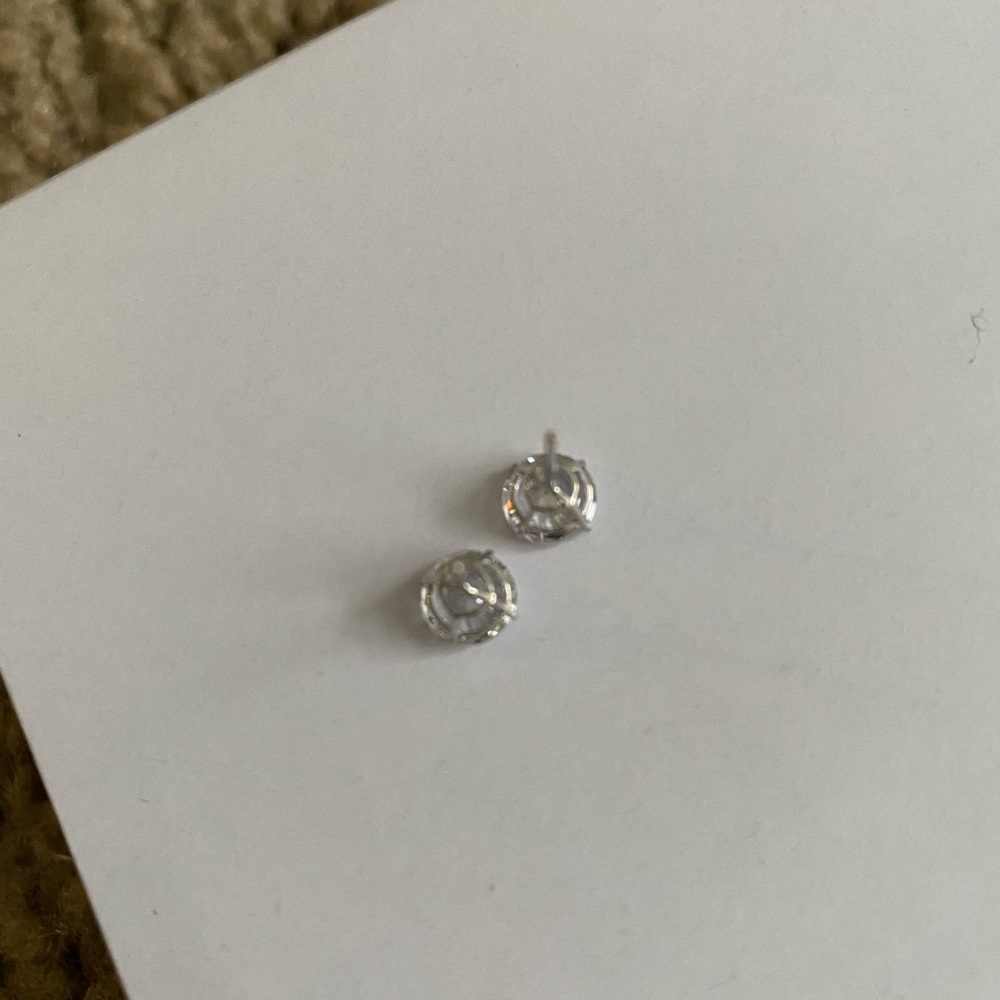 14K WHITE GOLD ROUND SIMULATED DIAMOND EARRINGS - Picture 8 of 8